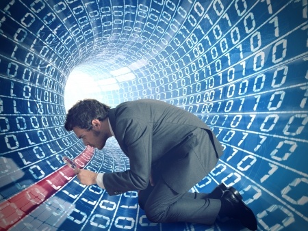 15640689 - businessman searching virus in a internet cable